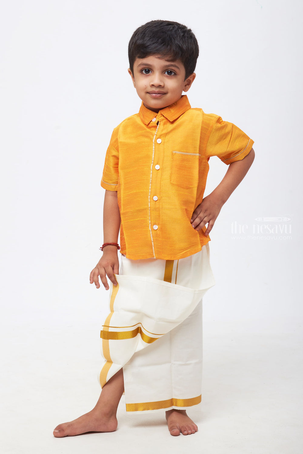 The Nesavu Boys Silk Shirt Premium Boys Yellow Silk Shirt with Silver Detailing: Perfect for Festive Seasons and Special Occasions Nesavu Premium Quality Boys Shirts | Durable and Stylish | The Nesavu