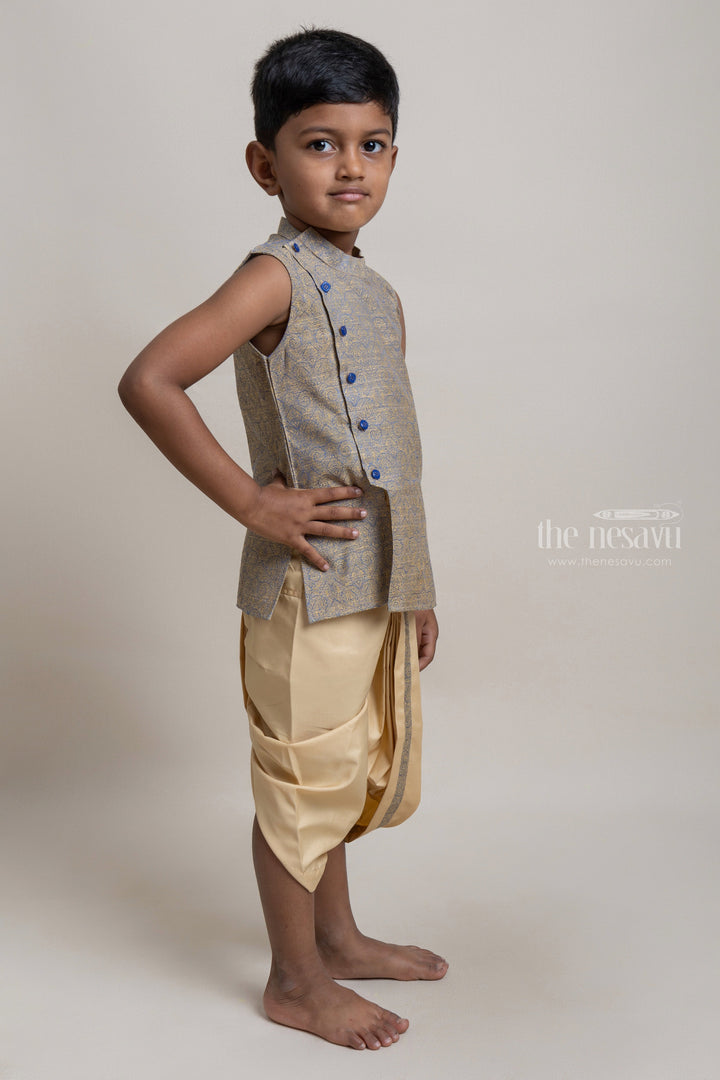 The Nesavu Boys Dothi Set Premium Designer Gray Ethnic kurta With Contrast Dhoti For Boys Nesavu Trendy Premium Wear For Boys | Ethnic Wear Collection | The Nesavu