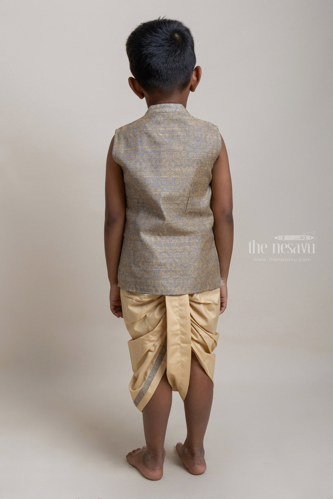 The Nesavu Boys Dothi Set Premium Designer Gray Ethnic kurta With Contrast Dhoti For Boys Nesavu Trendy Premium Wear For Boys | Ethnic Wear Collection | The Nesavu