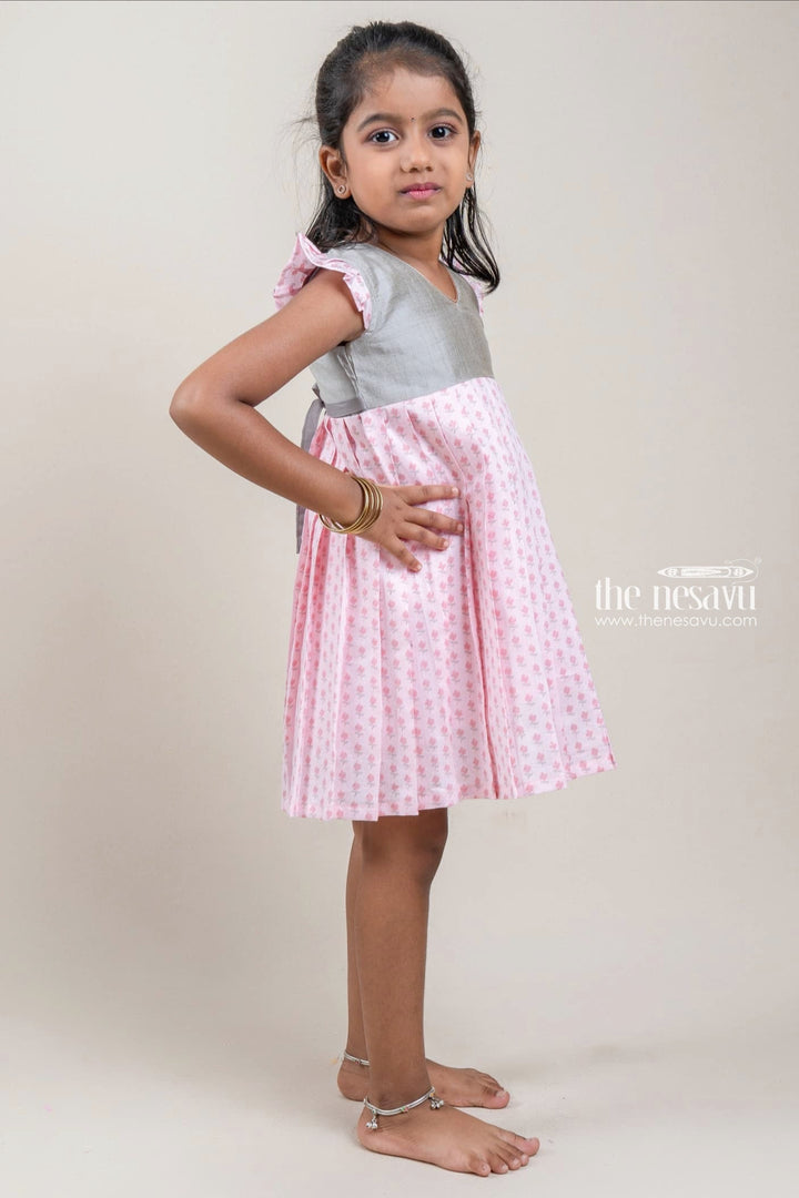 The Nesavu Girls Cotton Frock Pretty Dark Grey And Pink Floral Printed Pleated Cotton Frock For Girls Nesavu Gorgeous Floral Printed Cotton Frock For Girls | The Nesavu