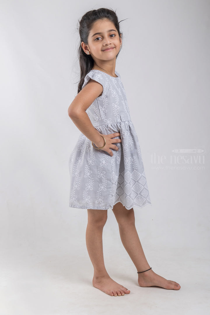 The Nesavu Baby Cotton Frocks Pretty Gray Floral Embroidered Baby Cotton Frock With Designer Belt psr silks Nesavu