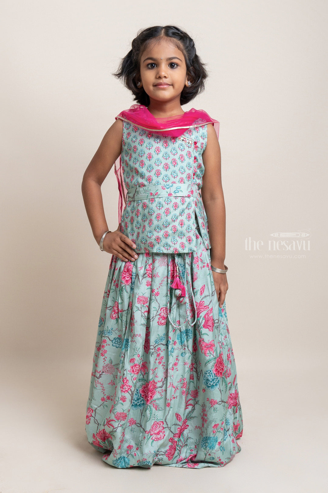 The Nesavu Lehenga & Ghagra Pretty Green Color Floral Printed Lehanga Choli Set For Young Girls Nesavu 18 (2Y) / Green / Viscose GL315 Traditional Dresses For Girls | New Lehanga Choli Collection |The Nesavu