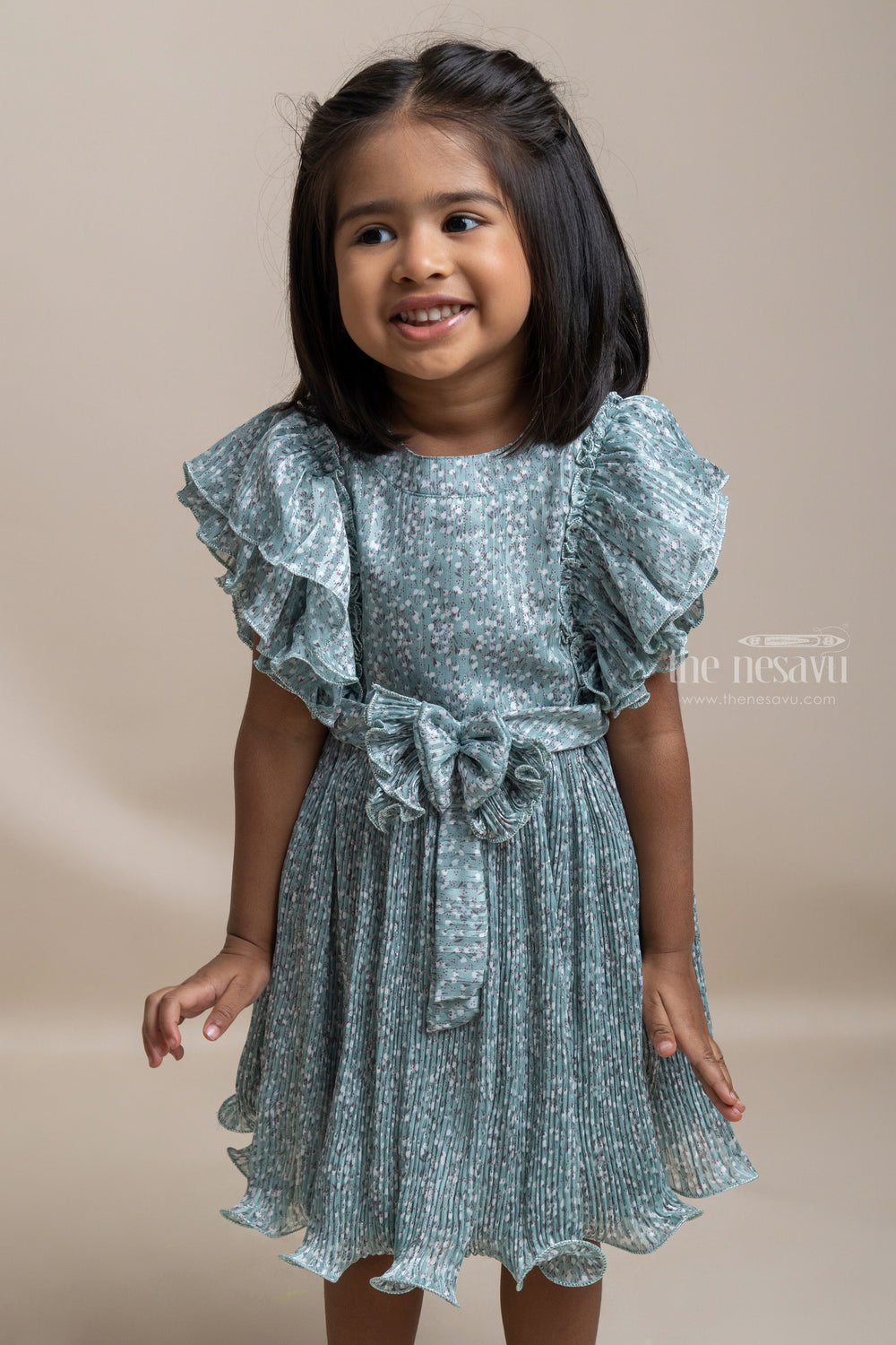 The Nesavu Baby Fancy Frock Pretty Green Floral Printed Ruffled Baby Frock For Girls Nesavu Fancy Girls Dresses | Latest Girls Frock Collection | The Nesavu