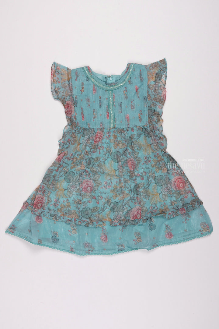 The Nesavu Girls Cotton Frock Pretty in Blue: Girls Flared Floral Cotton Frock Nesavu 22 (4Y) / Blue / Cotton GFC1148A-22 Beautiful Cotton Frocks for Children | Trendy Designs for Every Occasion | The Nesavu