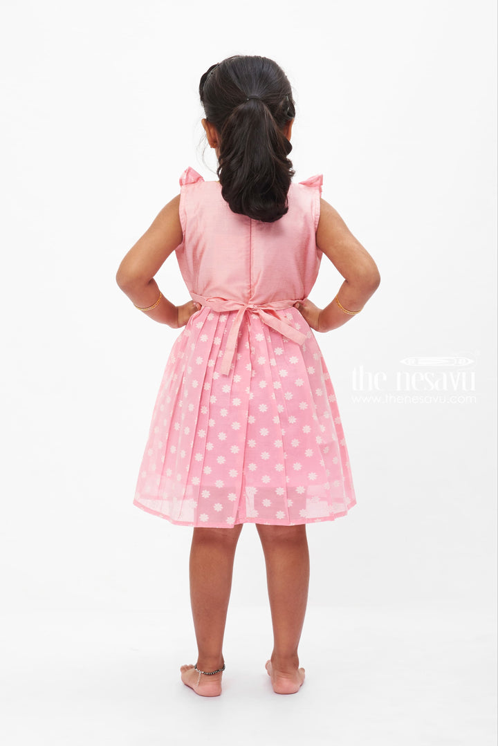 The Nesavu Baby Cotton Frocks Pretty in Pink Floral Accented Pleated Baby Frock for Girls Nesavu Girls Pink Pleated Floral Dress | Delicate Summer Style | The Nesavu