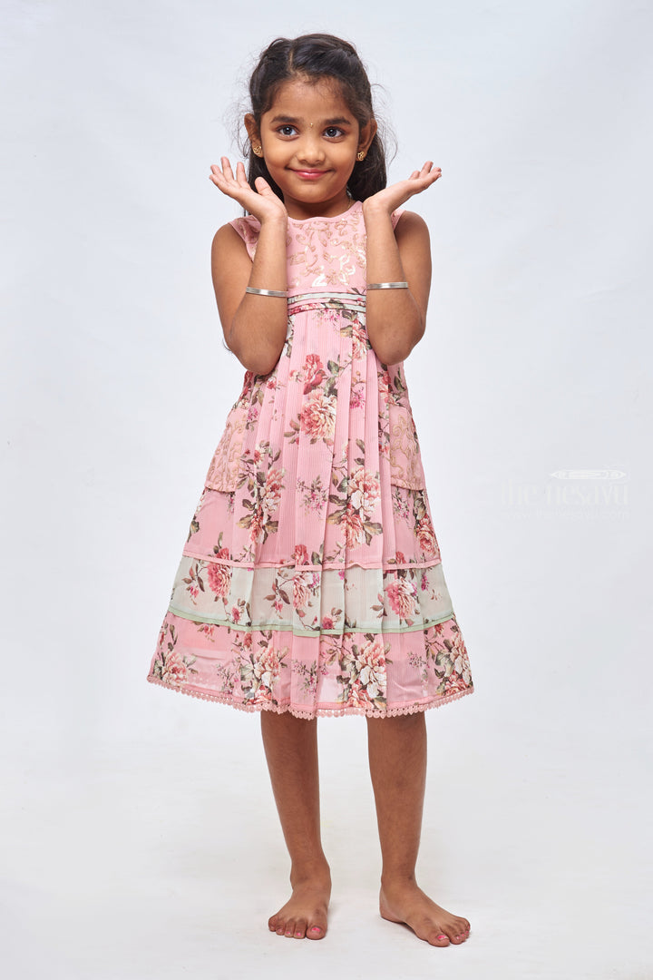 The Nesavu Girls Cotton Frock Pretty in Pink: Sequin Embroidered Floral Printed Pink Cotton Frock for Girls Nesavu Cotton Frocks in Diverse Designs for Girls | Comfortable Cotton Frocks for Girls | The Nesavu