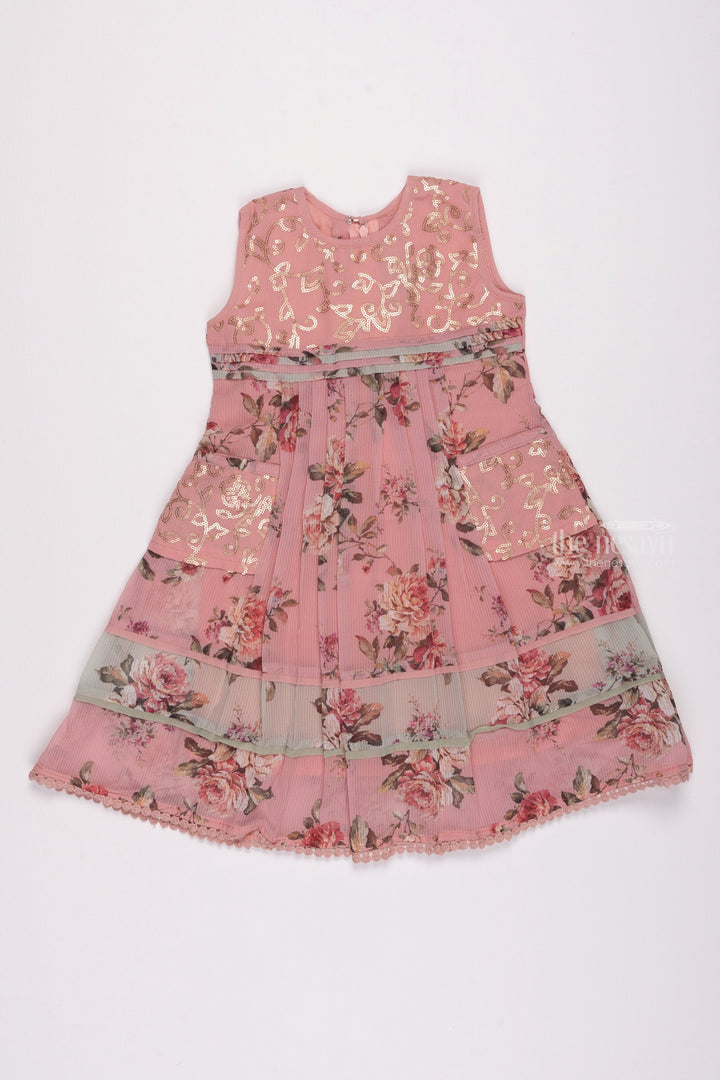 The Nesavu Girls Cotton Frock Pretty in Pink: Sequin Embroidered Floral Printed Pink Cotton Frock for Girls Nesavu Cotton Frocks in Diverse Designs for Girls | Comfortable Cotton Frocks for Girls | The Nesavu