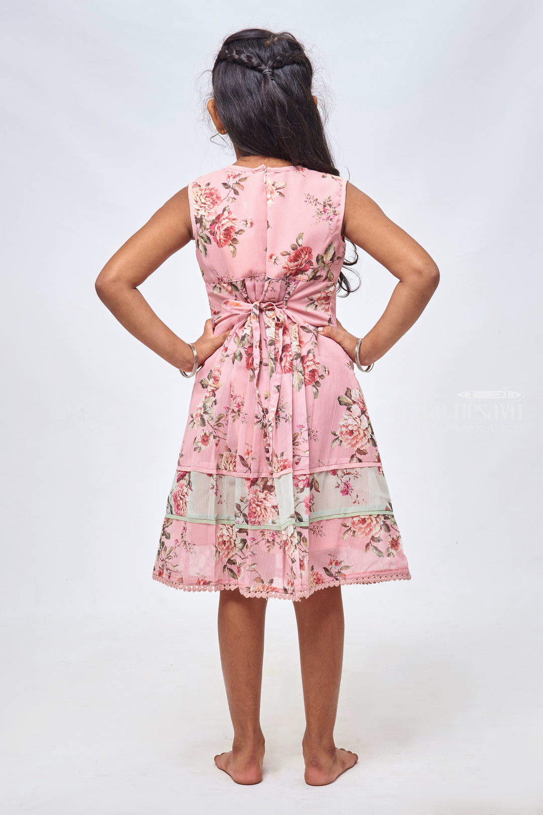 The Nesavu Girls Cotton Frock Pretty in Pink: Sequin Embroidered Floral Printed Pink Cotton Frock for Girls Nesavu Cotton Frocks in Diverse Designs for Girls | Comfortable Cotton Frocks for Girls | The Nesavu