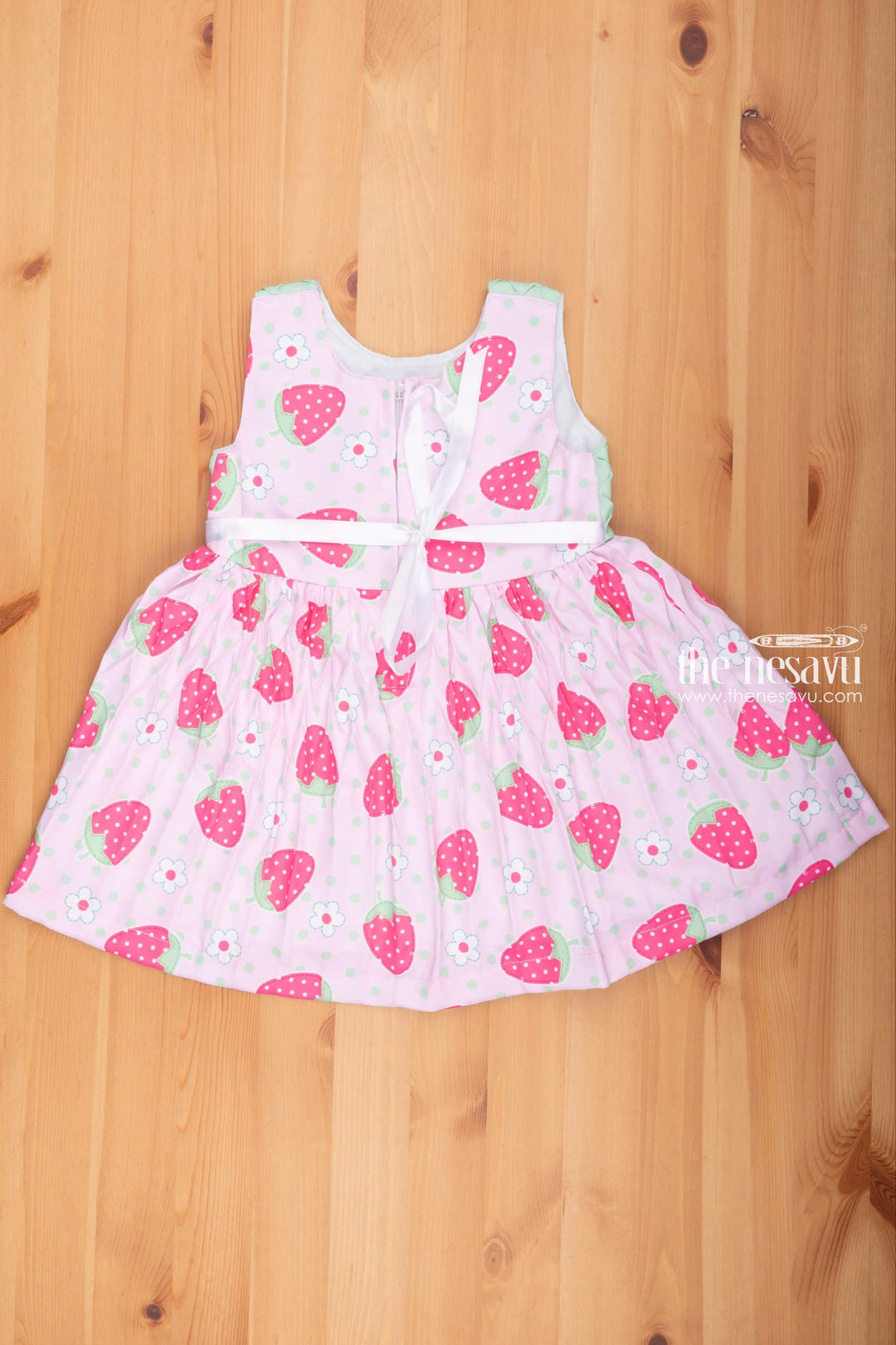 The Nesavu Baby Fancy Frock Pretty in Pink: Strawberry Print Cotton Frock for Baby Girls Nesavu Best Newborn Clothes Online | Stylish Baby Girl Frock | the Nesavu