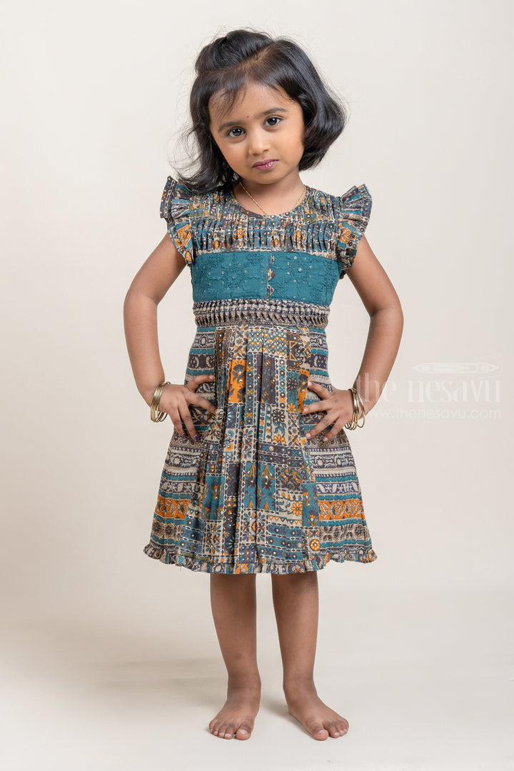 The Nesavu Baby Cotton Frocks Pretty Multi-colored Floral Printed Casual Cotton Frock For Girls Nesavu 14 (6M) / Blue / Rayon BFJ389A Floral Design Embroidered Frock For Girls | Girls Frock Dress | The Nesavu