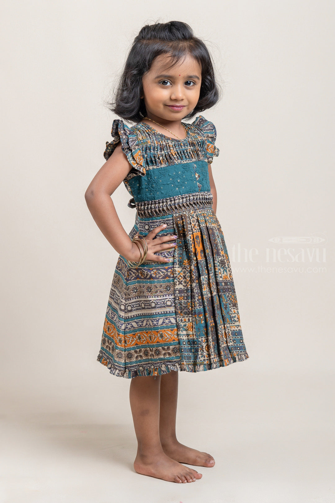 The Nesavu Baby Cotton Frocks Pretty Multi-colored Floral Printed Casual Cotton Frock For Girls Nesavu Floral Design Embroidered Frock For Girls | Girls Frock Dress | The Nesavu