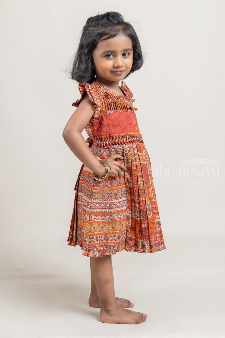 The Nesavu Baby Cotton Frocks Pretty Orange Floral Printed Casual Cotton Frock For Girls Nesavu Floral Design Embroidered Frock For Girls | Girls Frock Dress | The Nesavu