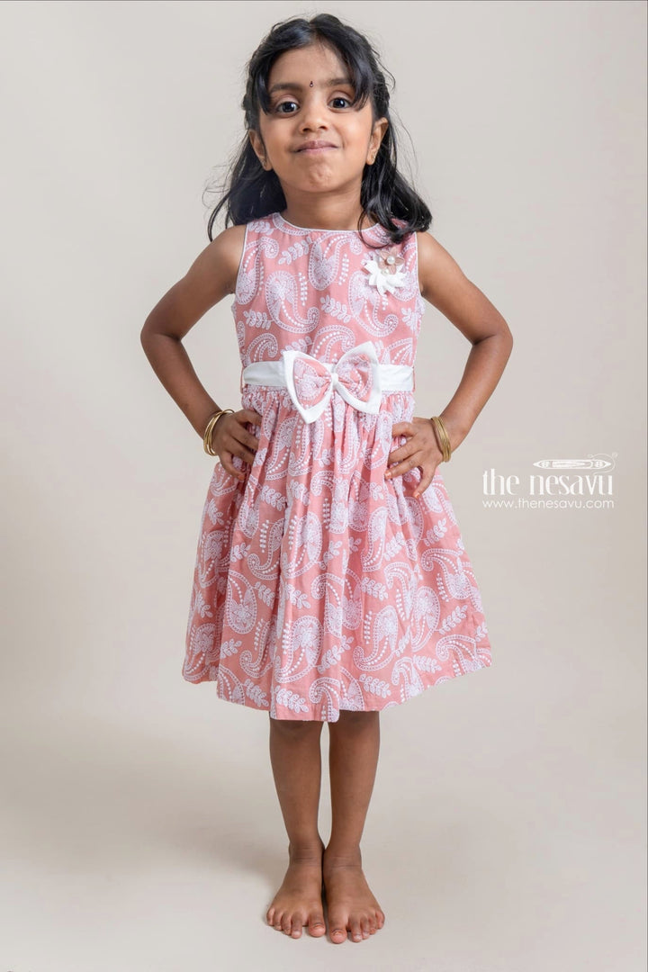 The Nesavu Girls Cotton Frock Pretty Paisley Embroidered Sleeveless Salmon Pink Cotton Frock For Little Girls Nesavu 14 (6M) / Pink / Cotton GFC1030A-14 Premium Girls Frock Suit | Latest Cotton Frock Design | The Nesavu