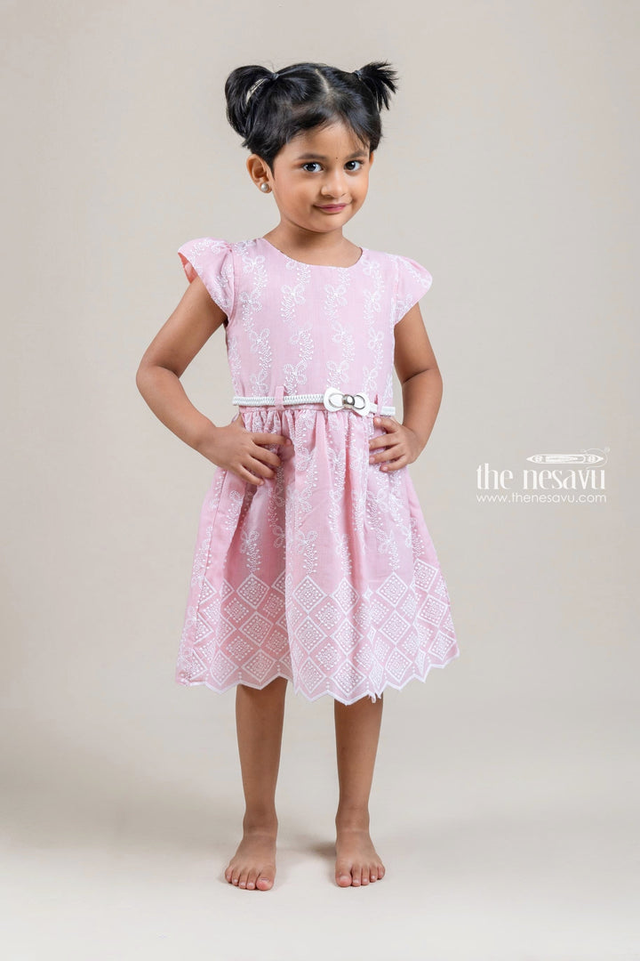 The Nesavu Baby Cotton Frocks Pretty Pink Floral Embroidered Baby Cotton Frock With Designer Belt Nesavu Latest Frock Gown For Baby Girls | Pink Frock Collection | The Nesavu