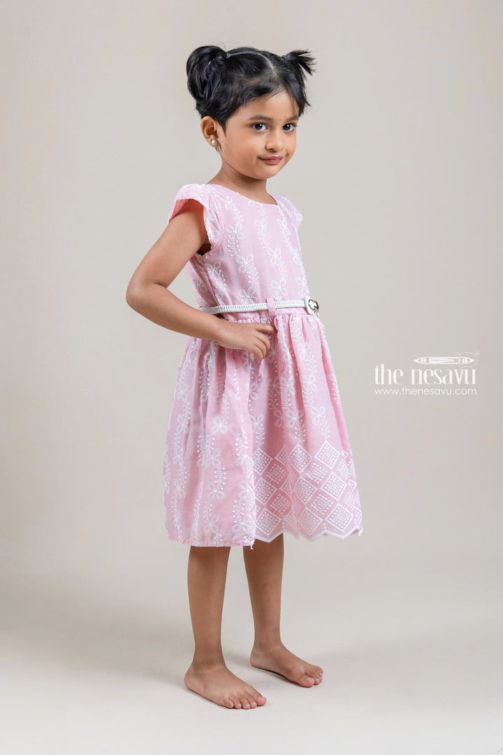 The Nesavu Baby Cotton Frocks Pretty Pink Floral Embroidered Baby Cotton Frock With Designer Belt Nesavu Latest Frock Gown For Baby Girls | Pink Frock Collection | The Nesavu