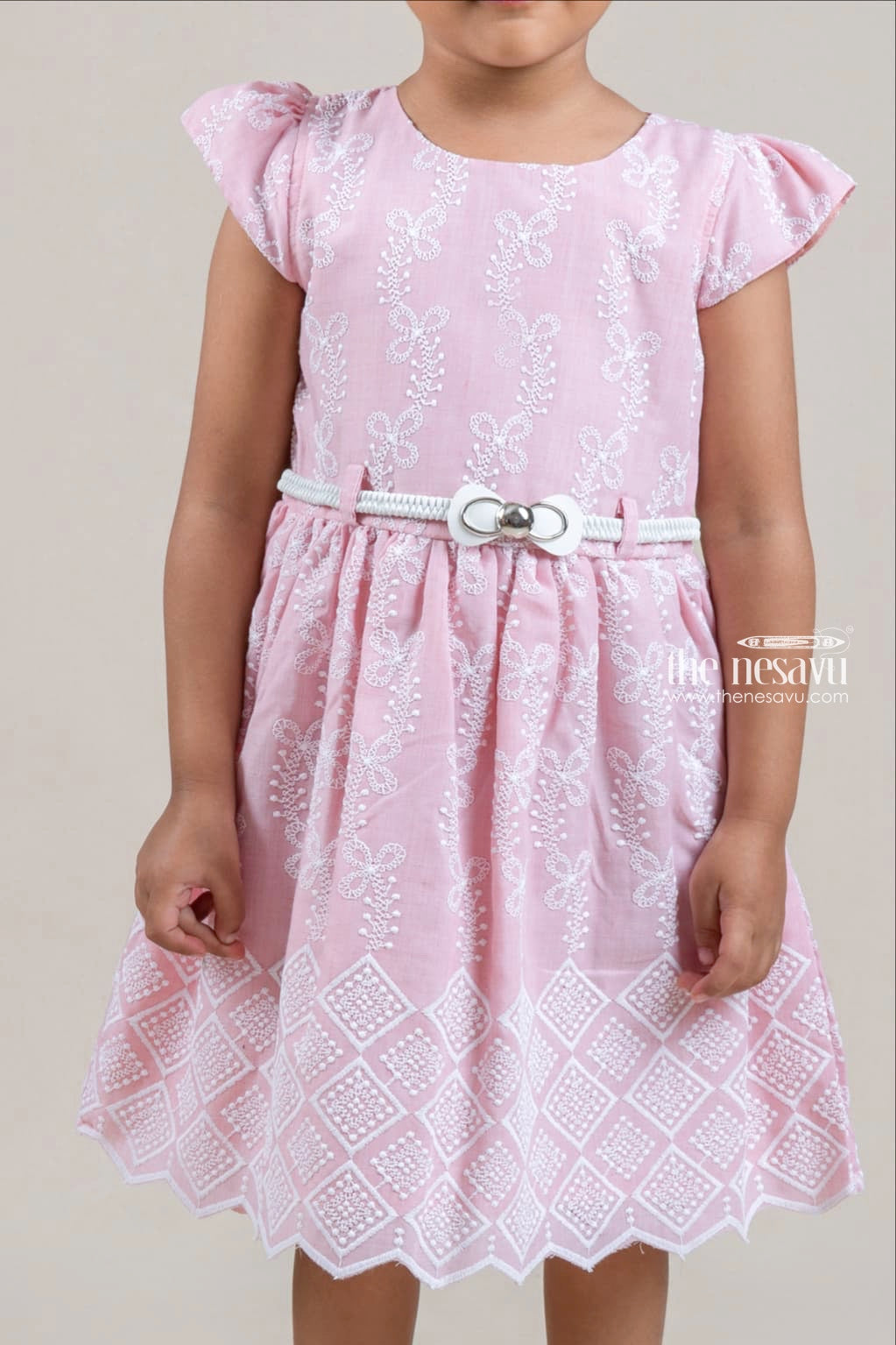 The Nesavu Baby Cotton Frocks Pretty Pink Floral Embroidered Baby Cotton Frock With Designer Belt Nesavu Latest Frock Gown For Baby Girls | Pink Frock Collection | The Nesavu