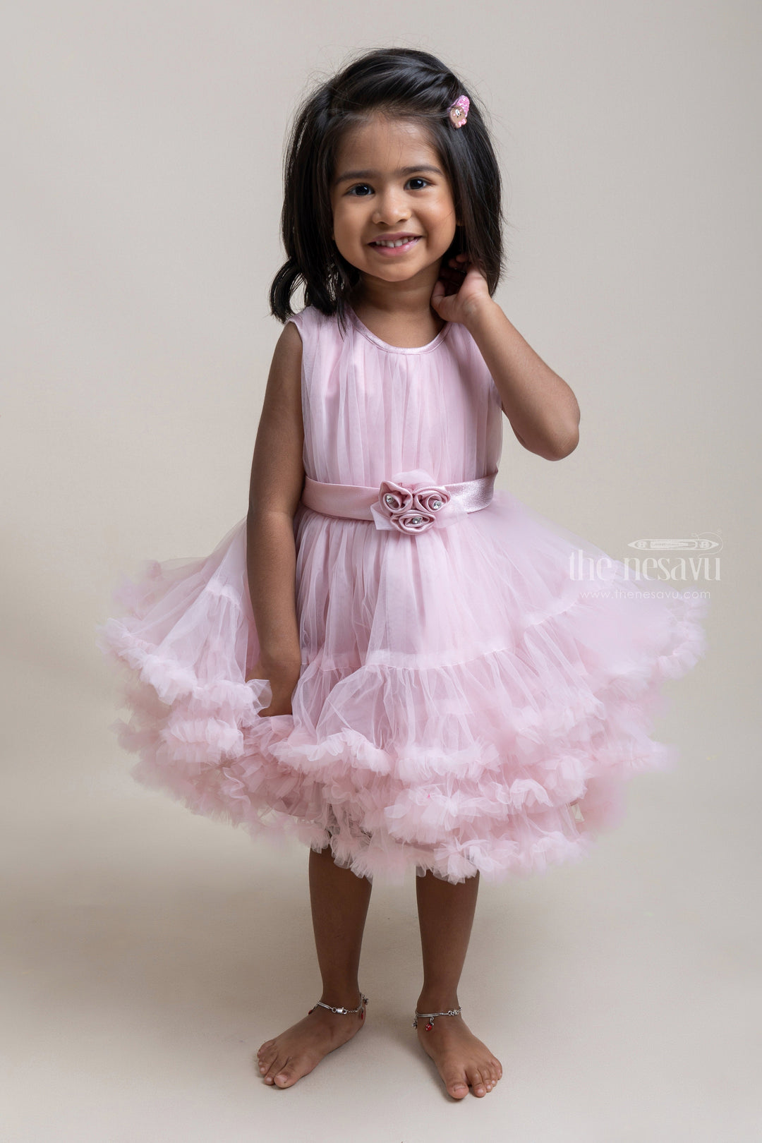 The Nesavu Girls Tutu Frock Pretty Pink Flower Crafted Puffed party Frock For Girls Nesavu 16 (1Y) / Pink PF114A Flower Designer Party Frock For Girls | Latest Girls Collection | The Nesavu