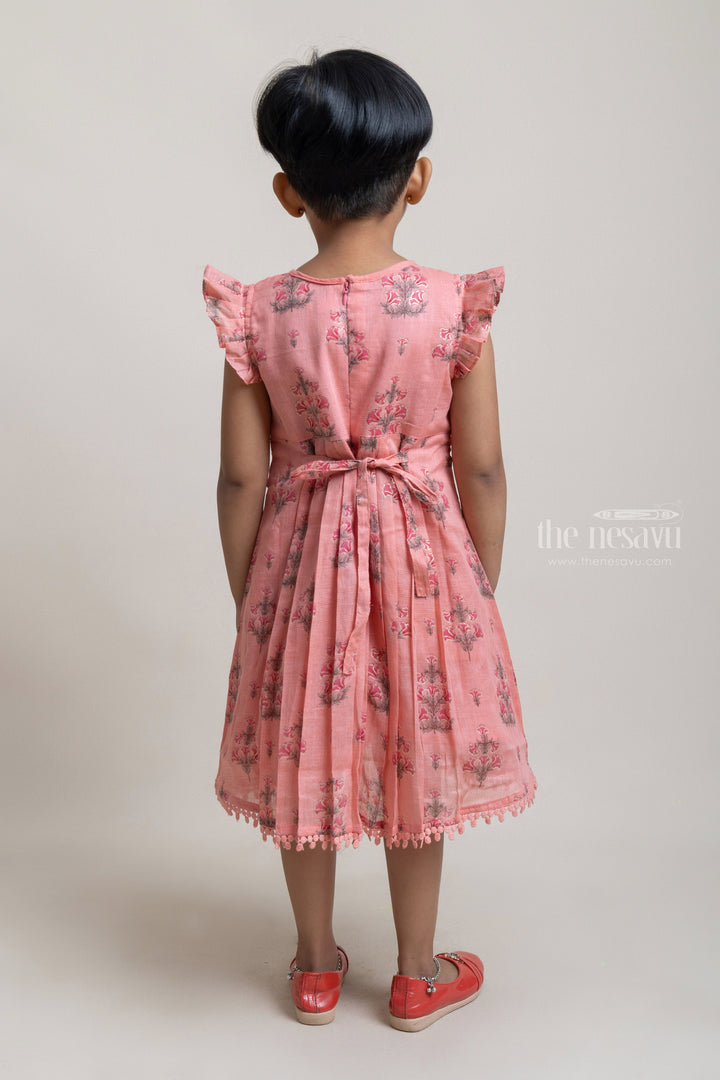 The Nesavu Girls Cotton Frock Pretty Salmon Floral Embroidered Yoke And Floral Printed Cotton Frock for Girls Nesavu Fantastic Floral Printed Cotton Frock For Girls | Premium Cotton Frocks | The Nesavu