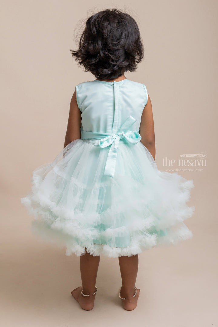The Nesavu Girls Tutu Frock Pretty Sea Green Flower Crafted Puffed Party Frock For Girls Nesavu Flower Designer Party Frock For Girls | Latest Girls Collection | The Nesavu