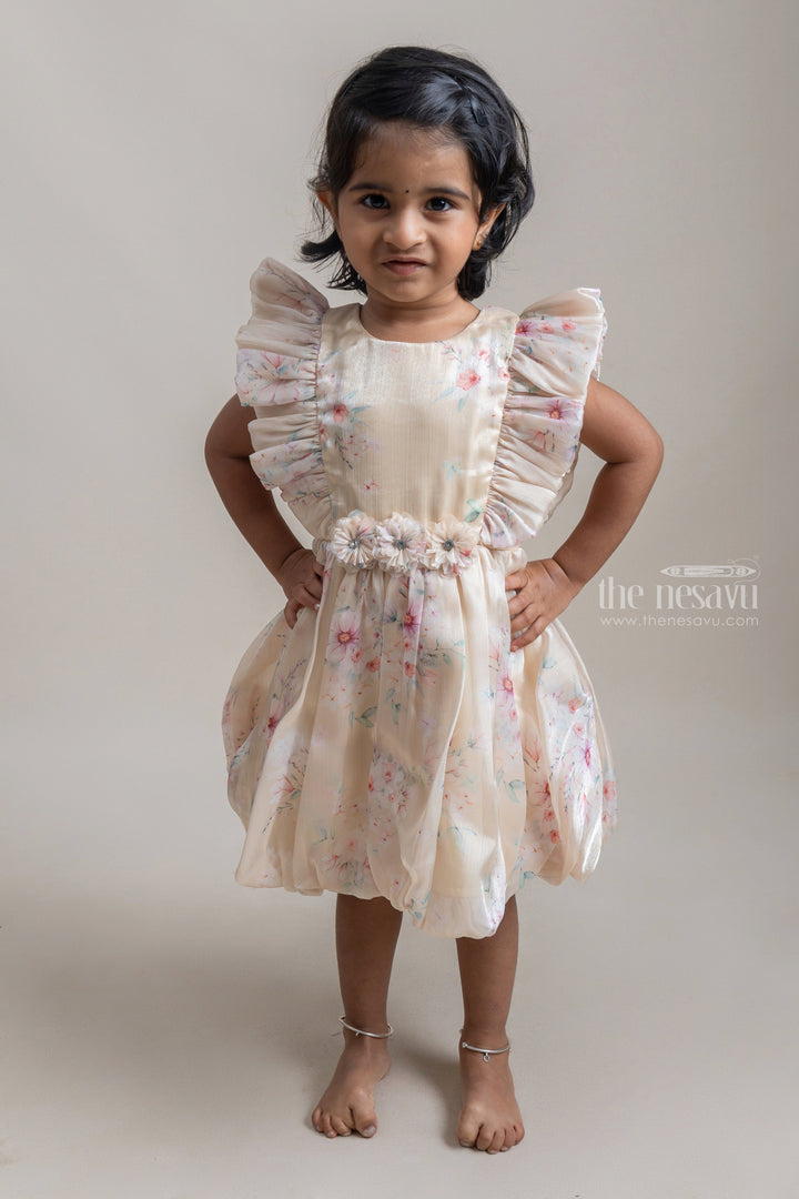 The Nesavu Baby Fancy Frock Pretty Yellow Floral Printed Ruffled Sleeve Organza Frock For Baby Girls Nesavu 14 (6M) / Yellow / Organza BFJ387B-14 Premium Chiffon Baby Frock | Latest Baby Frock Collection | The Nesavu