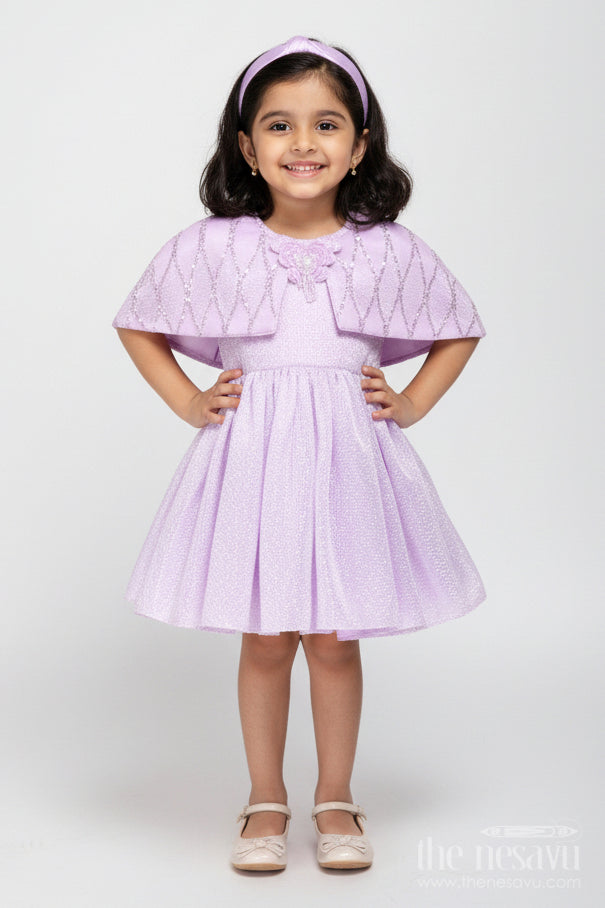 The Nesavu Girls Fancy Party Frock Princess Style Baby Frock Perfect for Birthdays and Photoshoots Nesavu 16 (1Y) / Purple PF227A-16 Nesavu Lavender Girls Party Dress Satin Puff Sleeves Statement Waist Bow