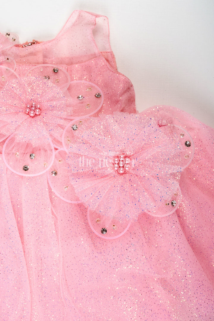 The Nesavu Girls Fancy Party Frock Princess Tulle Frock For Girls Party Dress With Glitter Nesavu Nesavu Pink Glitter Tulle Party Frock Floral Appliqu Girls Who Love a Princess Look