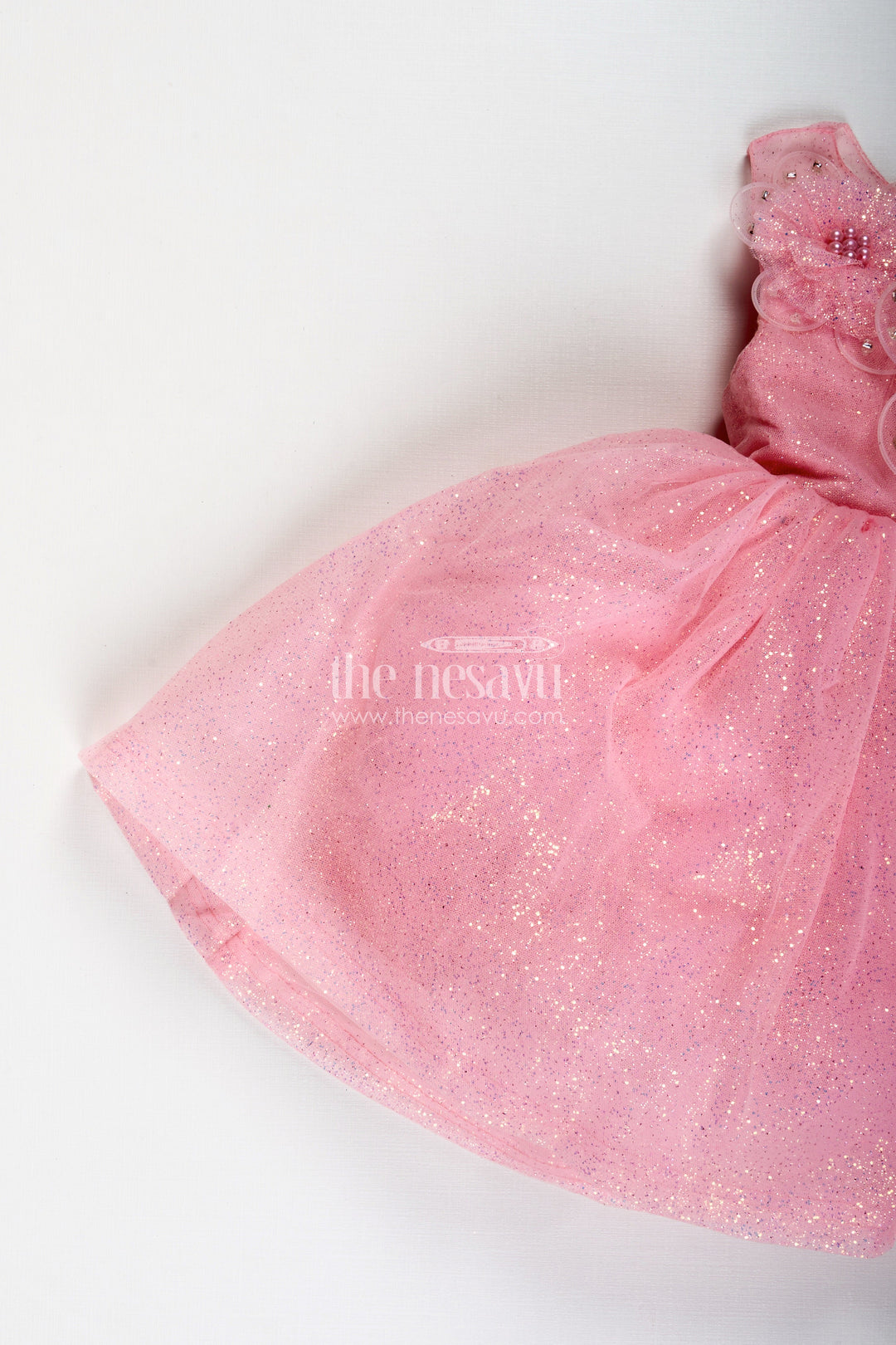 The Nesavu Girls Fancy Party Frock Princess Tulle Frock For Girls Party Dress With Glitter Nesavu Nesavu Pink Glitter Tulle Party Frock Floral Appliqu Girls Who Love a Princess Look