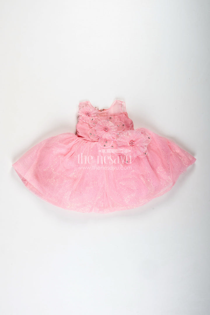The Nesavu Girls Fancy Party Frock Princess Tulle Frock For Girls Party Dress With Glitter Nesavu Nesavu Pink Glitter Tulle Party Frock Floral Appliqu Girls Who Love a Princess Look