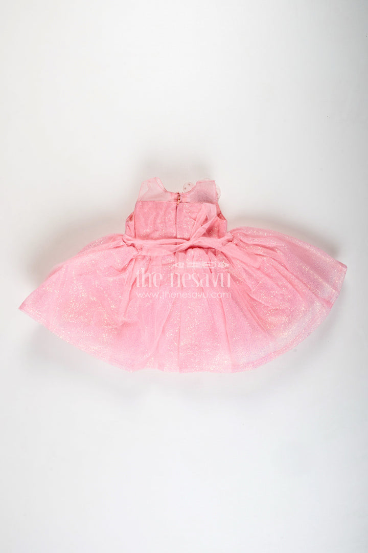 The Nesavu Girls Fancy Party Frock Princess Tulle Frock For Girls Party Dress With Glitter Nesavu Nesavu Pink Glitter Tulle Party Frock Floral Appliqu Girls Who Love a Princess Look