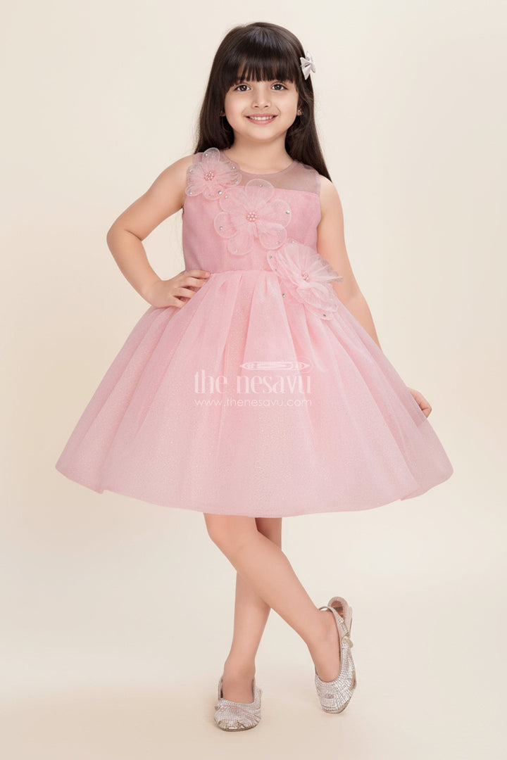 The Nesavu Girls Fancy Party Frock Princess Tulle Frock for Girls Party Dress with Glitter Nesavu Nesavu Pink Glitter Tulle Party Frock Floral Appliqu Girls Who Love a Princess Look