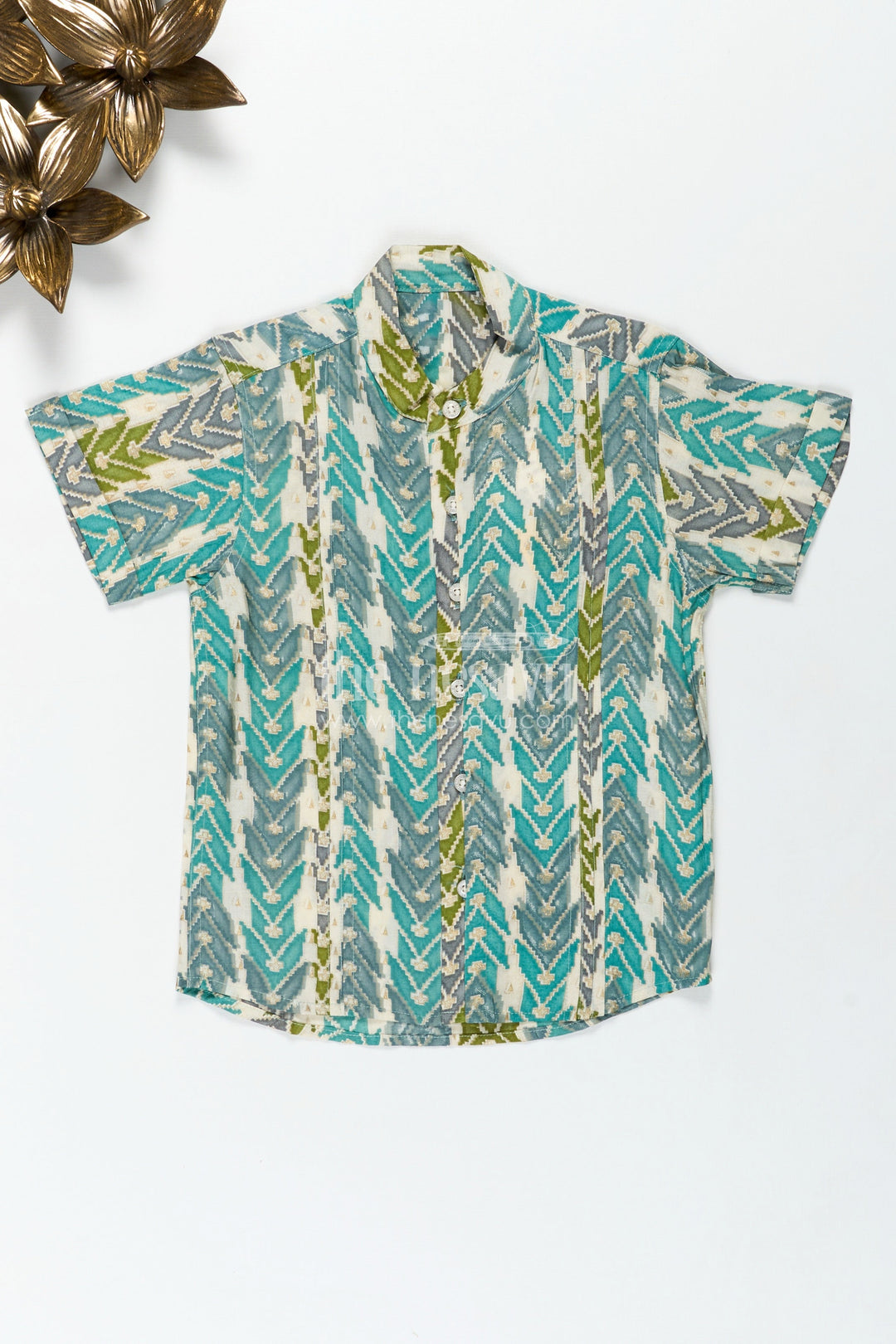 The Nesavu Boys Cotton Shirt Printed Casual Shirt for Baby Boys in Green and Blue Arrow Design with Soft Modal Silk Comfort Nesavu 16 (1Y) / Green BS258A-16 Nesavu Baby Boys Printed Casual Shirt Arrow Pattern Modal Silk Daily Comfort Style