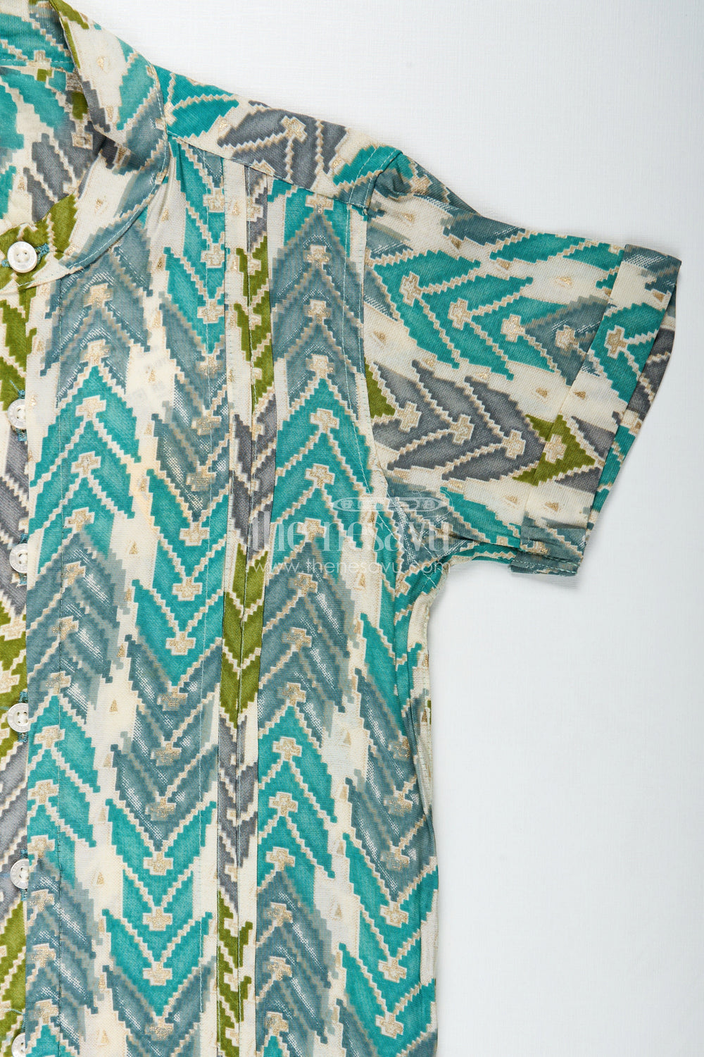 The Nesavu Boys Cotton Shirt Printed Casual Shirt for Baby Boys in Green and Blue Arrow Design with Soft Modal Silk Comfort Nesavu Nesavu Baby Boys Printed Casual Shirt Arrow Pattern Modal Silk Daily Comfort Style