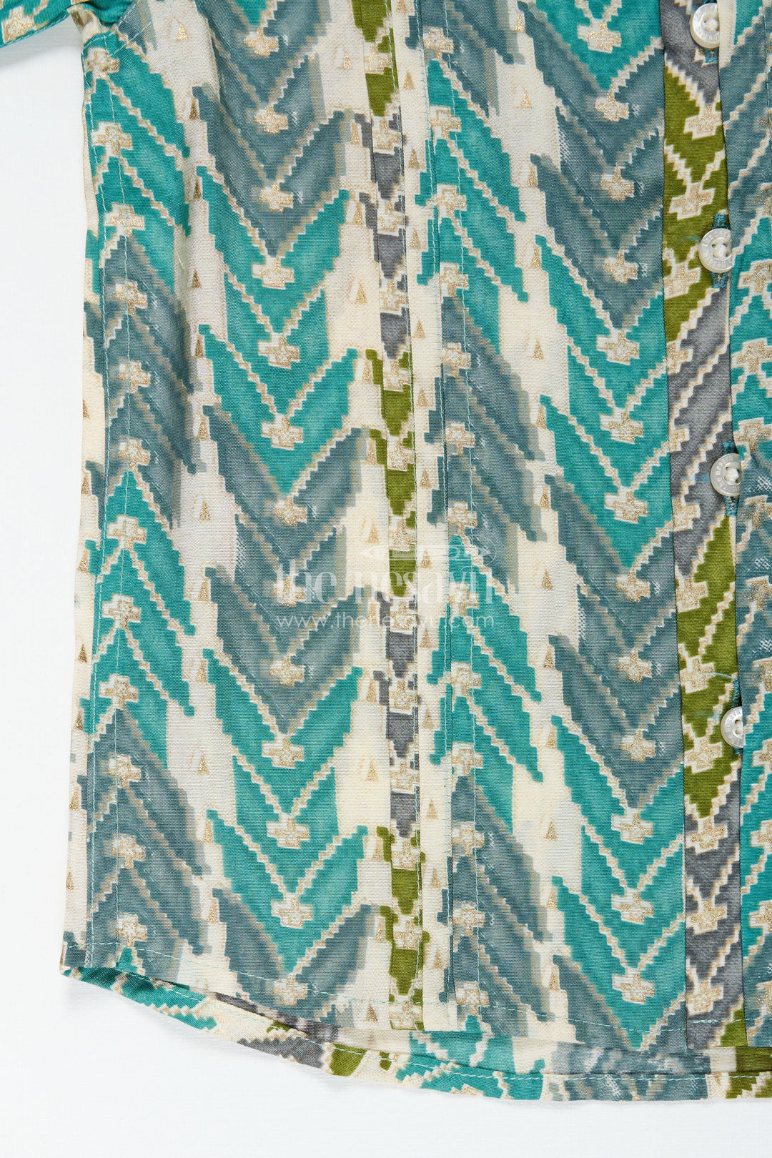 The Nesavu Boys Cotton Shirt Printed Casual Shirt for Baby Boys in Green and Blue Arrow Design with Soft Modal Silk Comfort Nesavu Nesavu Baby Boys Printed Casual Shirt Arrow Pattern Modal Silk Daily Comfort Style
