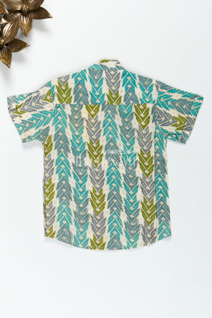 The Nesavu Boys Cotton Shirt Printed Casual Shirt for Baby Boys in Green and Blue Arrow Design with Soft Modal Silk Comfort Nesavu Nesavu Baby Boys Printed Casual Shirt Arrow Pattern Modal Silk Daily Comfort Style