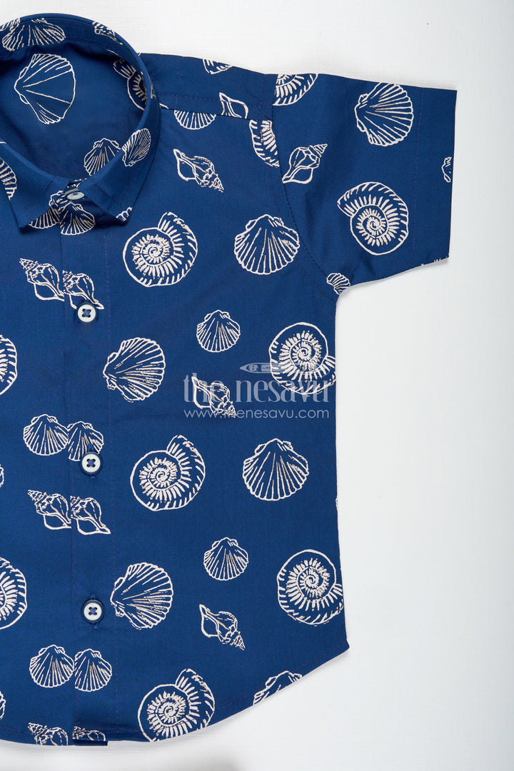 The Nesavu Boys Casual Set Printed Cotton Dress Set for Baby Boys with Shorts Nesavu Nesavu Baby Boy Soft Cotton Printed Set Blue Coordinated Shirt Shorts Stylish Everyday Wear