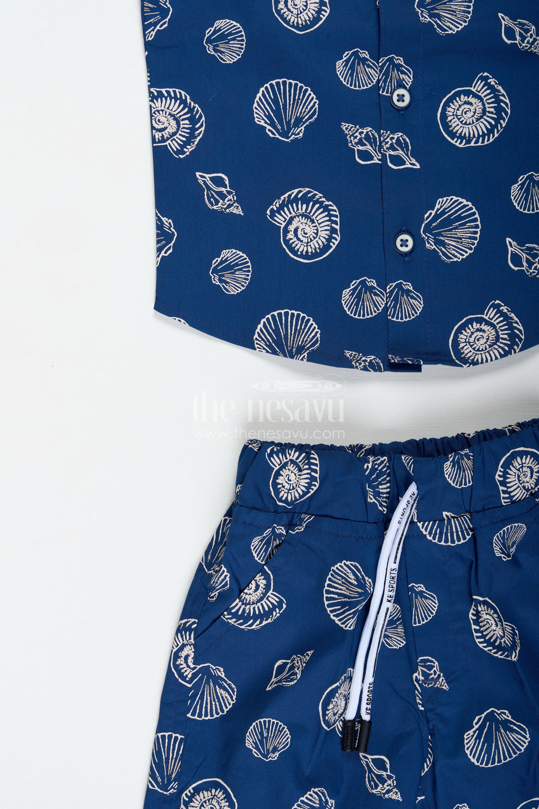 The Nesavu Boys Casual Set Printed Cotton Dress Set for Baby Boys with Shorts Nesavu Nesavu Baby Boy Soft Cotton Printed Set Blue Coordinated Shirt Shorts Stylish Everyday Wear