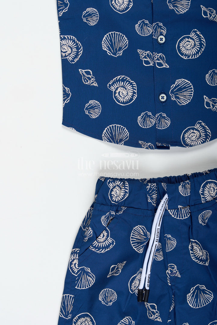 The Nesavu Boys Casual Set Printed Cotton Dress Set for Baby Boys with Shorts Nesavu Nesavu Baby Boy Soft Cotton Printed Set Blue Coordinated Shirt Shorts Stylish Everyday Wear