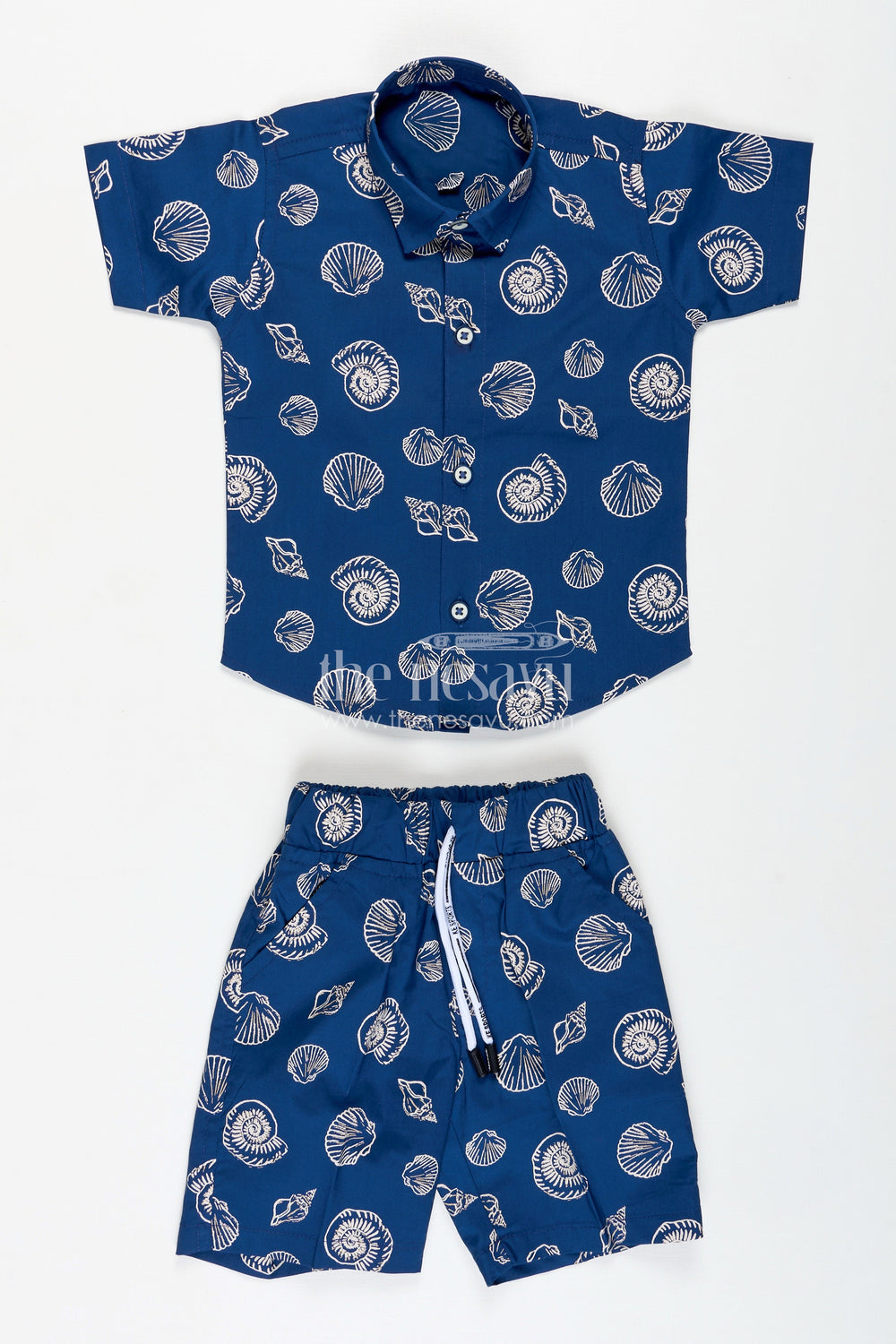 The Nesavu Boys Casual Set Printed Cotton Dress Set for Baby Boys with Shorts Nesavu Nesavu Baby Boy Soft Cotton Printed Set Blue Coordinated Shirt Shorts Stylish Everyday Wear