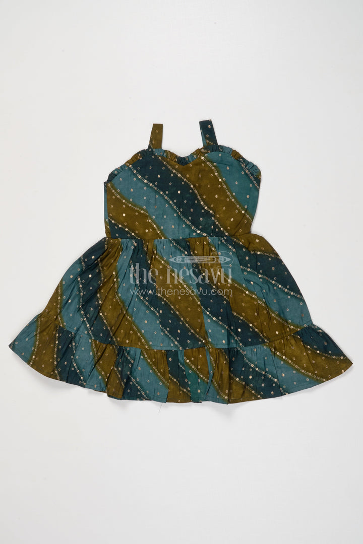 The Nesavu Girls Cotton Frock Printed Frock for Toddler Girls with Straps and Festive Flair Nesavu 18 (2Y) / Green GFC2023B-18 Nesavu printed viscose frock for toddler girls with flared silhouette and ethnic charm