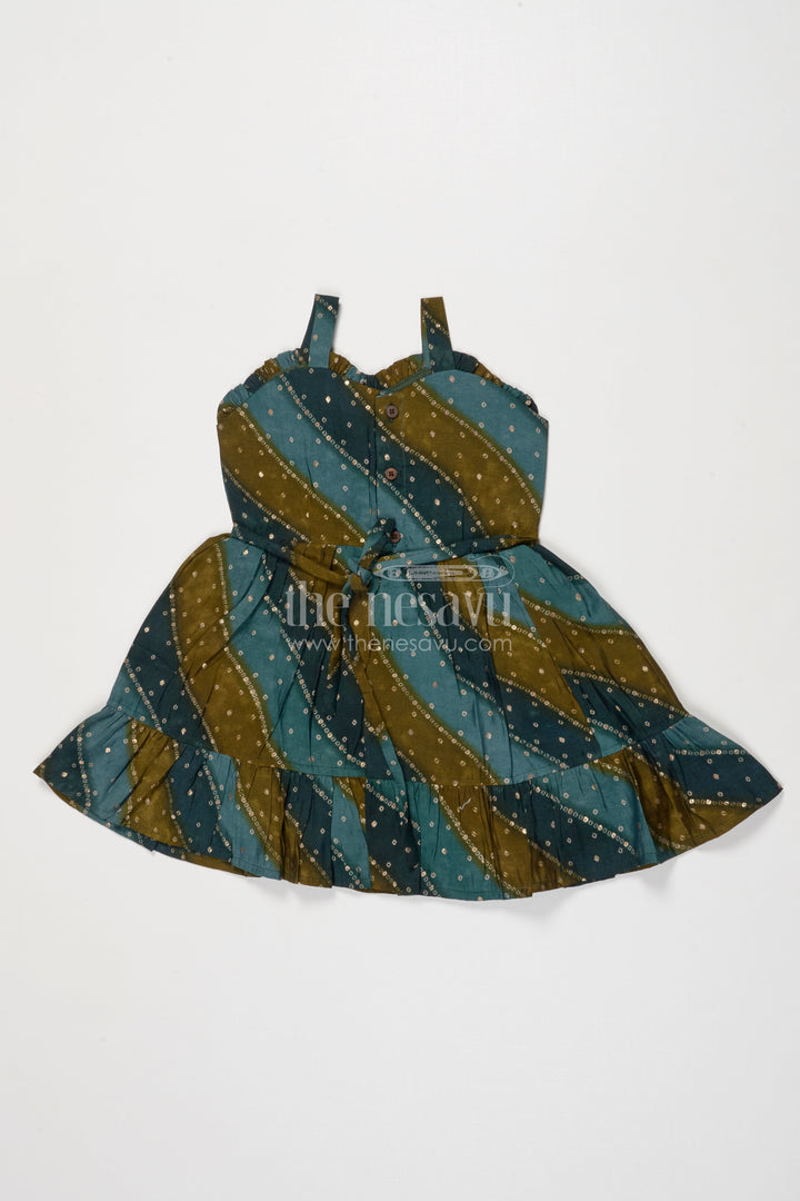 The Nesavu Girls Cotton Frock Printed Frock for Toddler Girls with Straps and Festive Flair Nesavu Nesavu printed viscose frock for toddler girls with flared silhouette and ethnic charm