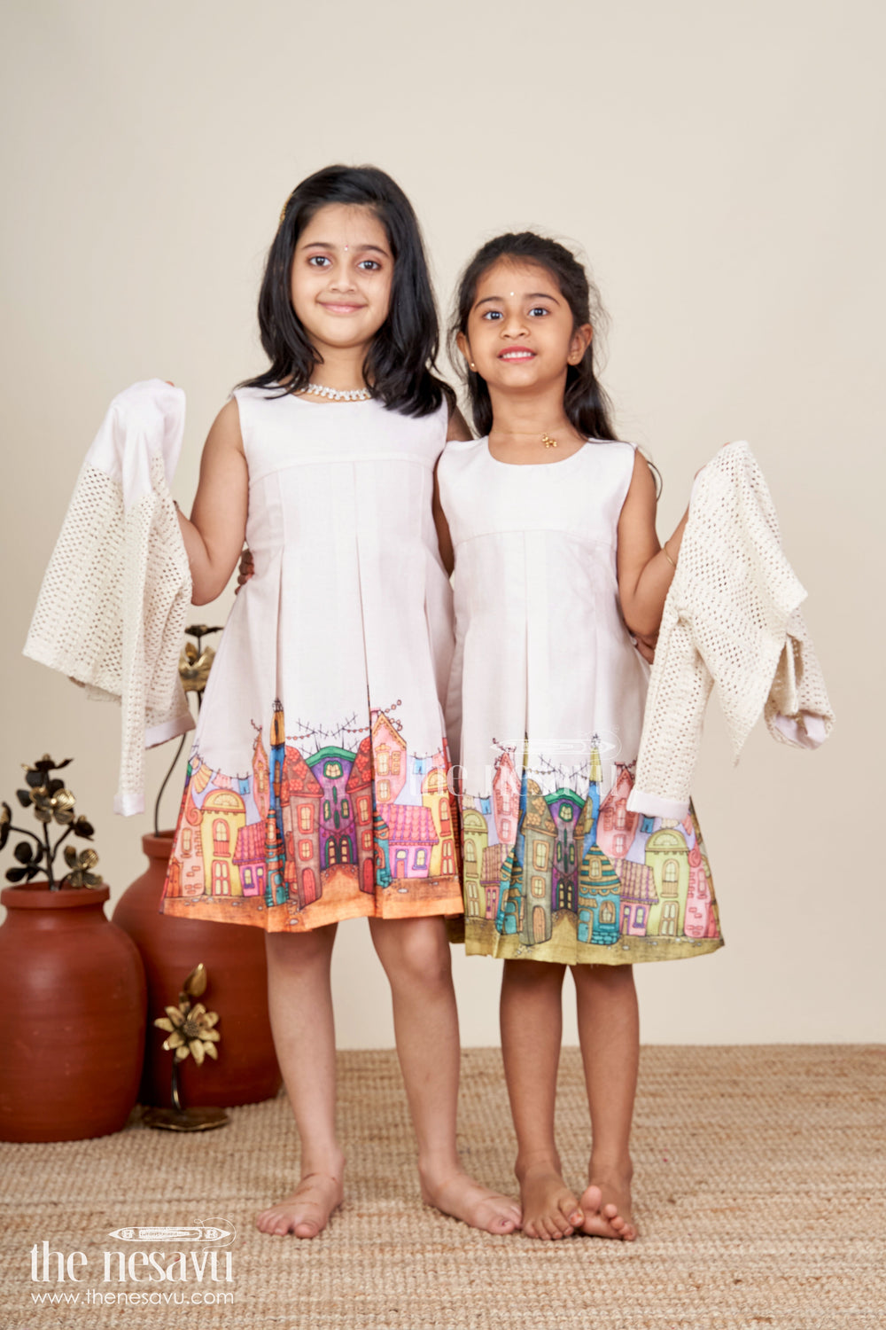 The Nesavu Girls Fancy Frock Printed frock with jacket set for toddler girls for festive gatherings Nesavu Nesavu toddler girl frock printed skirt jacket festive events winter occasions