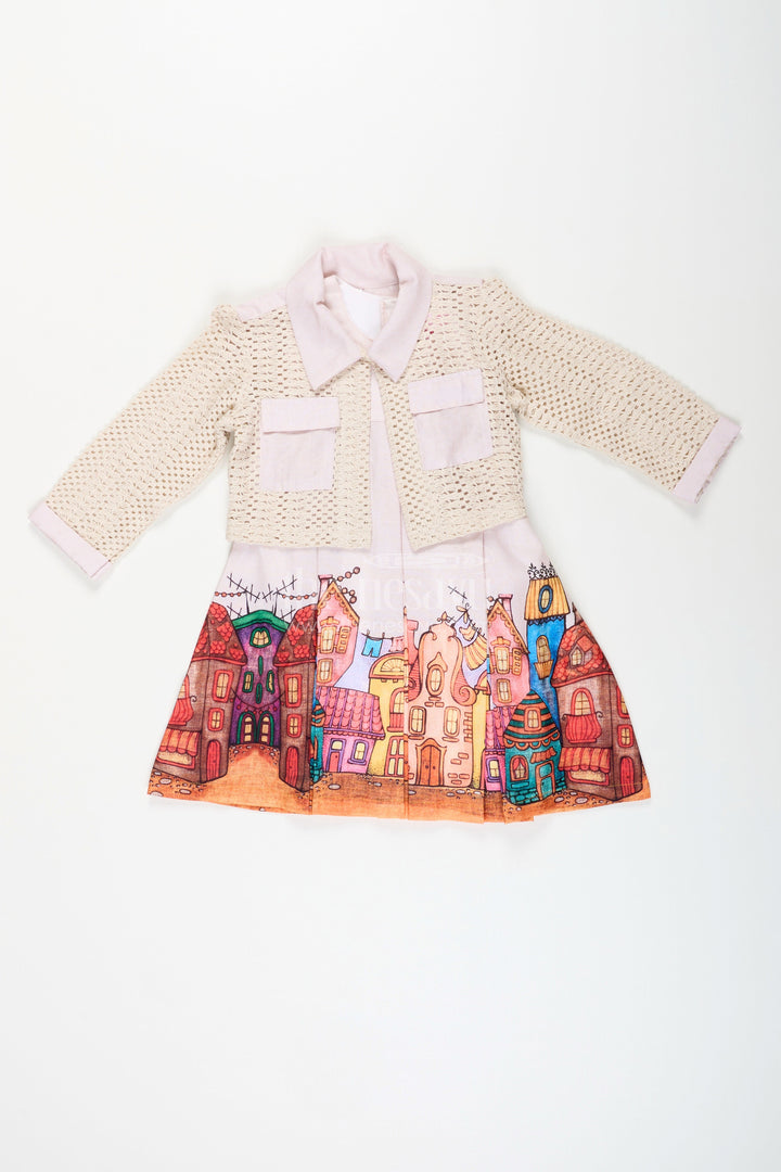 The Nesavu Printed frock with jacket set for toddler girls for festive gatherings Nesavu Nesavu toddler girl frock printed skirt jacket festive events winter occasions