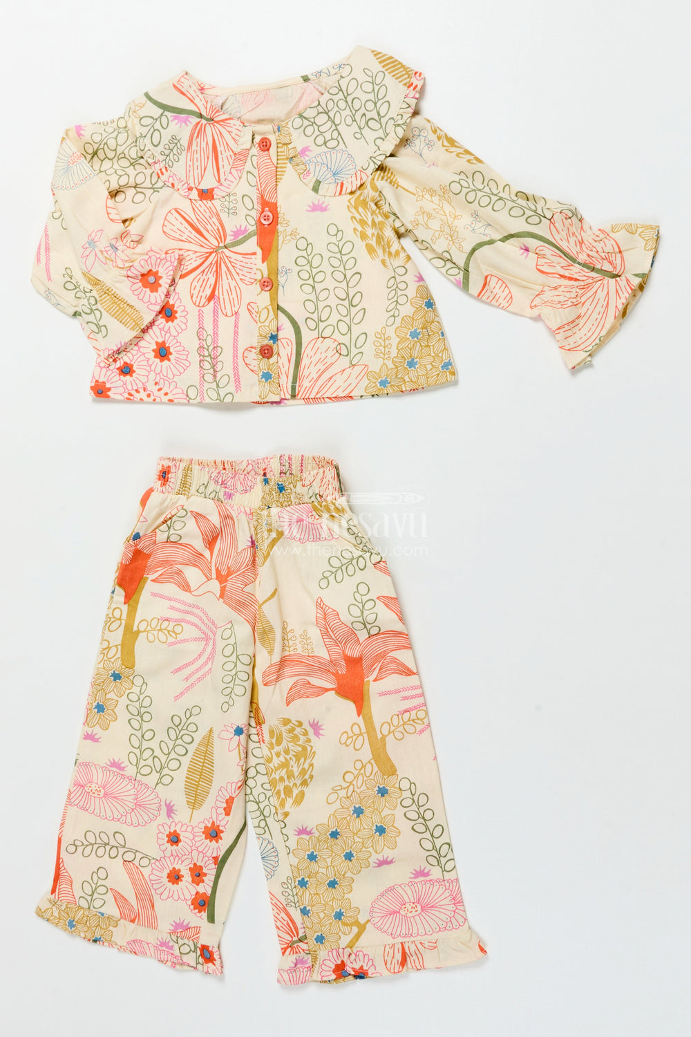 The Nesavu Girls Co-Ord Sets Printed Girls Co-Ord Set with Crop Top and Skirt for Day Outings Nesavu 18 (2Y) / Orange GPS798B-18 Nesavu girls digital printed cotton co-ord set skirt top perfect summer holidays fun days out