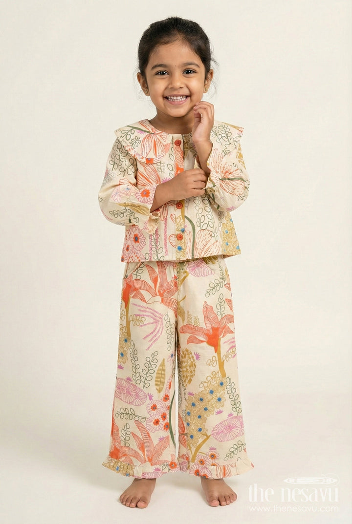 The Nesavu Girls Co-Ord Sets Printed Girls Co-Ord Set with Crop Top and Skirt for Day Outings Nesavu 18 (2Y) / Orange GPS798B-18 Nesavu girls digital printed cotton co-ord set skirt top perfect summer holidays fun days out