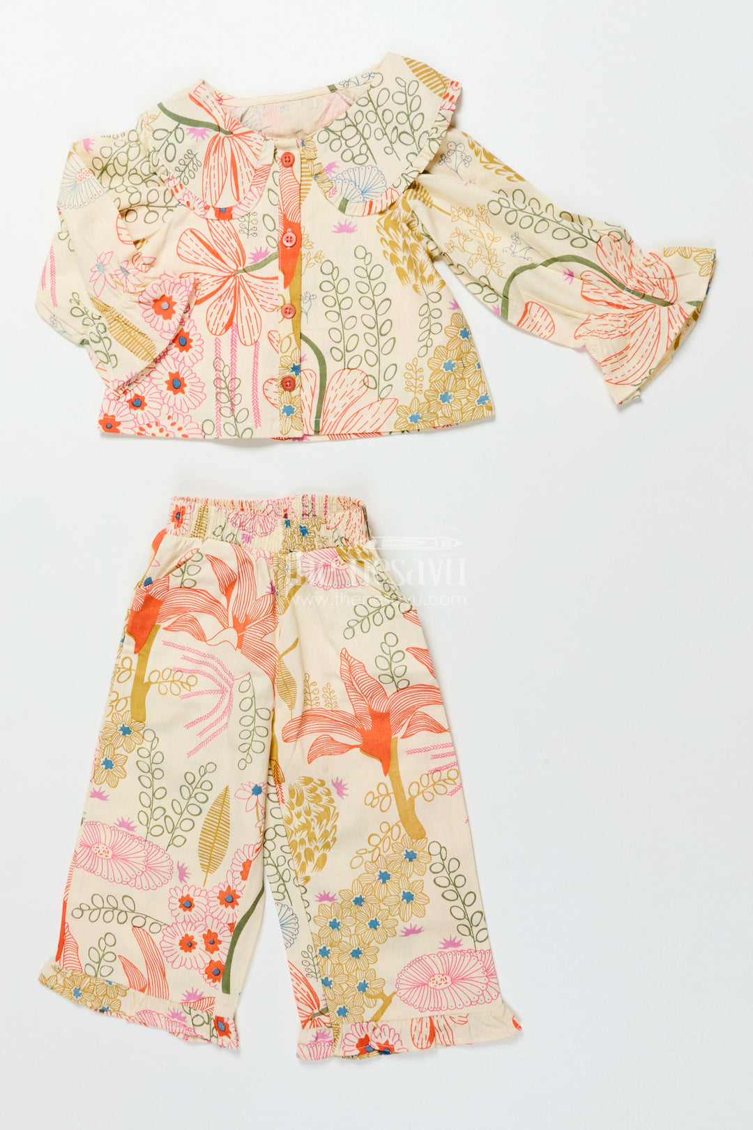 The Nesavu Girls Co-Ord Sets Printed Girls Co-Ord Set with Crop Top and Skirt for Day Outings Nesavu Nesavu girls digital printed cotton co-ord set skirt top perfect summer holidays fun days out