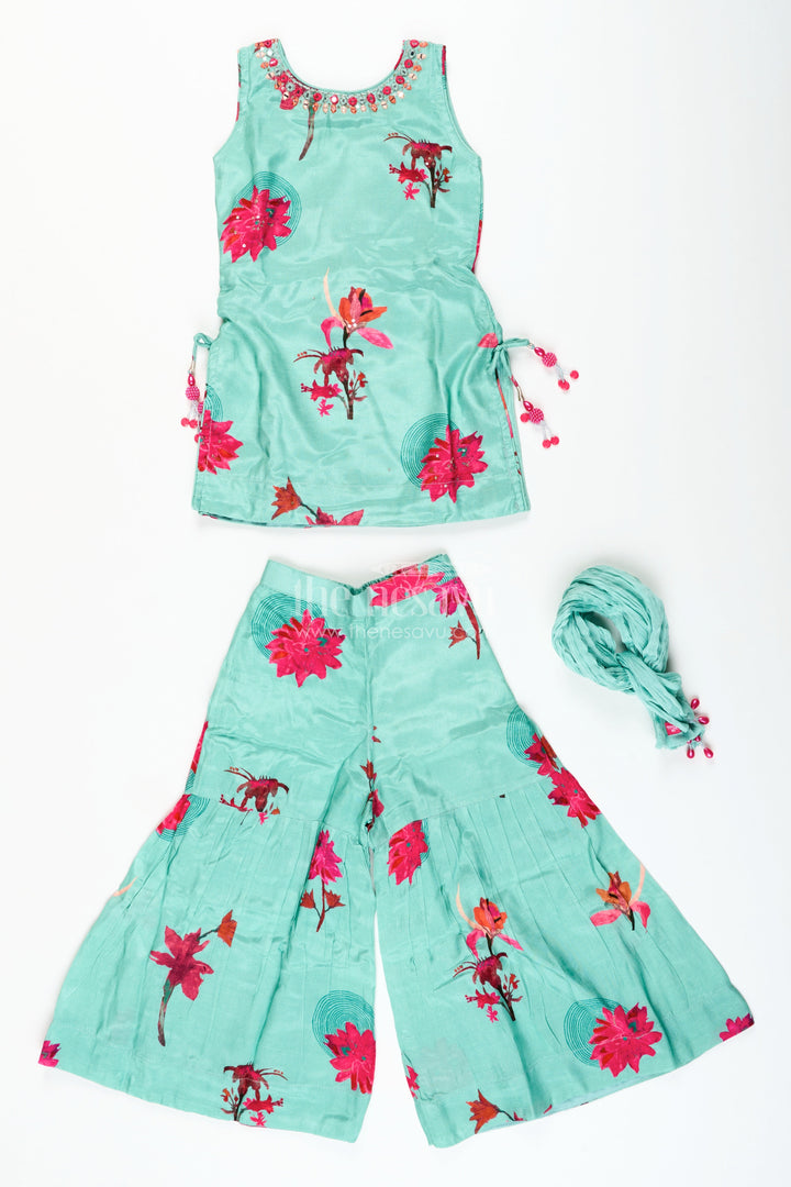 The Nesavu Girls Sharara / Plazo Set Printed Muslin Plazo Set for Girls Ideal for Casual Festive Wear Nesavu Nesavu girls floral printed muslin plazo set  ideal casual ethnic outings festive moments