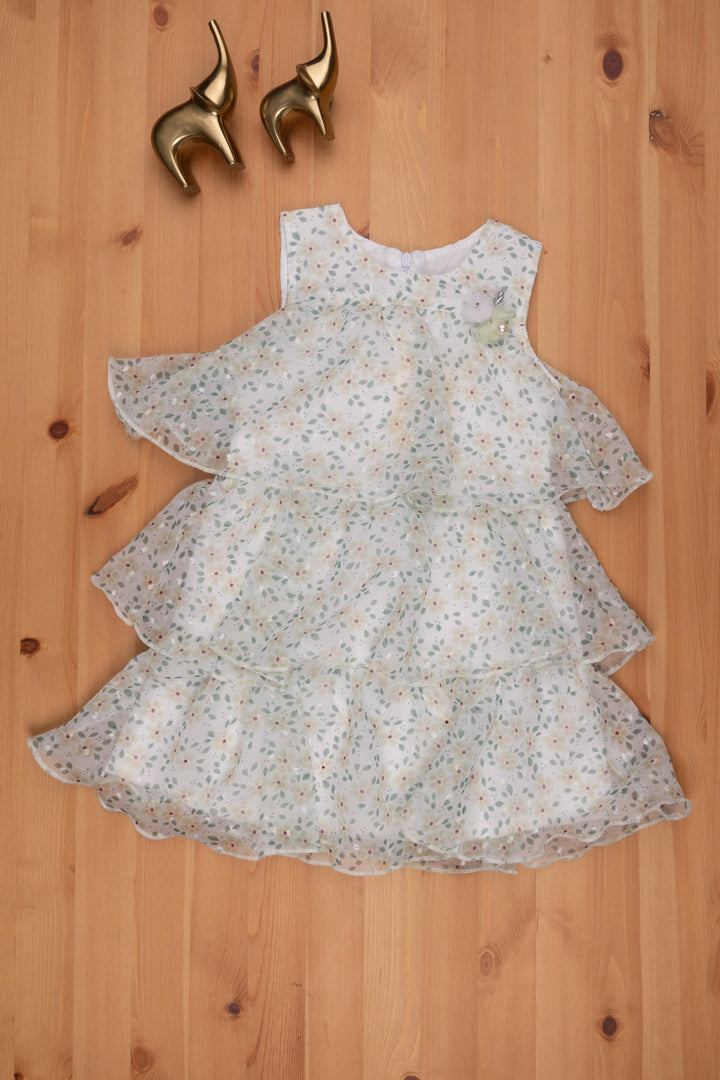 The Nesavu Baby Frock / Jhabla Pristine White Floral Triple Layer Infant Dress Nesavu 18 (2Y) / Green BFJ432C-18 Baby wear collections | Premium baby Frocks | The Nesavu