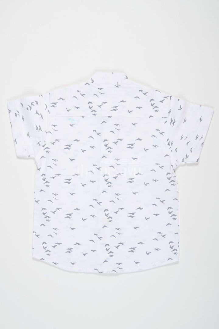 The Nesavu Boys Cotton Shirt Pure Cotton Boys Dress Pant Shirt in White with Half Sleeves and Bird Print Nesavu Nesavu Pure Cotton Boys White Dress Pant Shirt Bird Print Half Sleeves Special Occasions