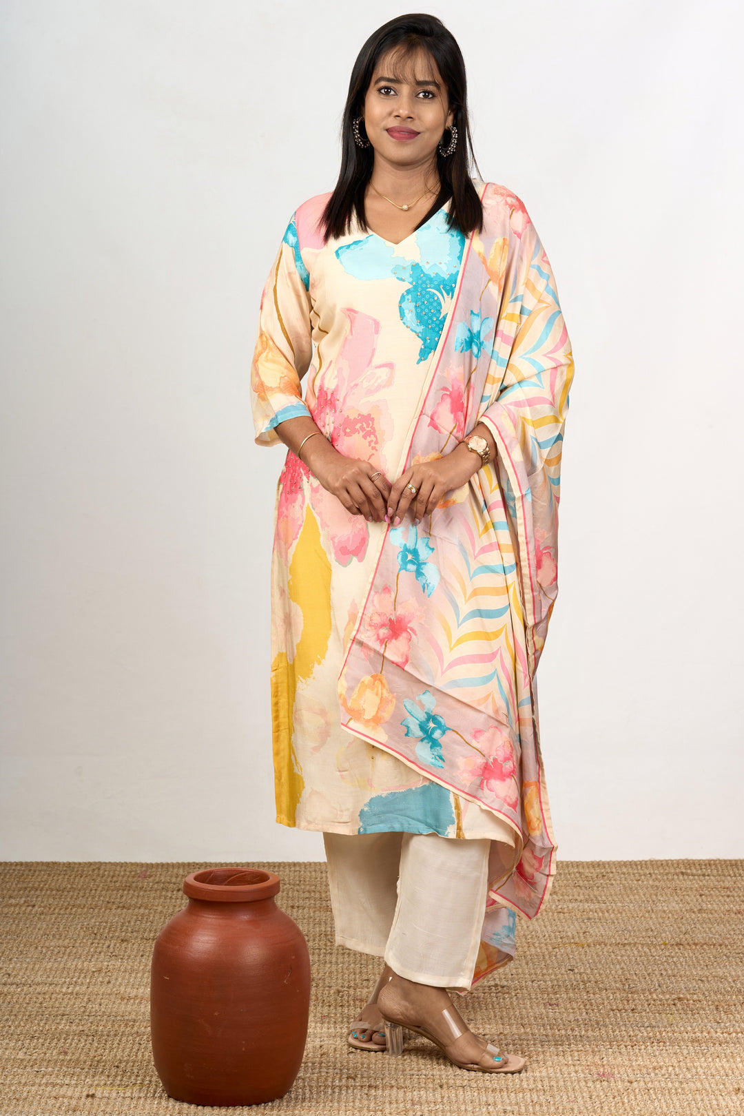 The Nesavu Womens Straight Suit Sets Pure Cotton Kurta Sets with Dupatta in Multicolor Prints for Women’s Comfortable Wear Nesavu 38 (M) / Multicolor WTH055A-38 Nesavu Pure Cotton Multicolor Kurta Sets Printed Dupatta Womens Comfortable Summer Wear
