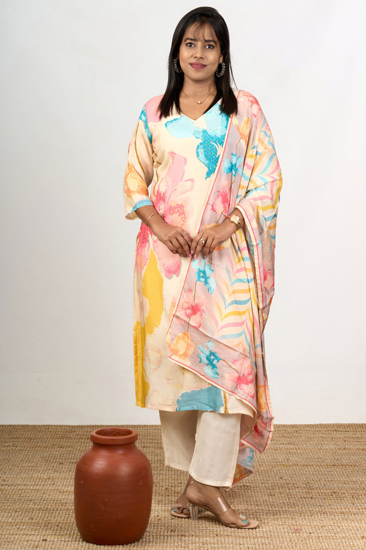The Nesavu Womens Straight Suit Sets Pure Cotton Kurta Sets with Dupatta in Multicolor Prints for Women’s Comfortable Wear Nesavu 38 (M) / Multicolor WTH055A-38 Nesavu Pure Cotton Multicolor Kurta Sets Printed Dupatta Womens Comfortable Summer Wear